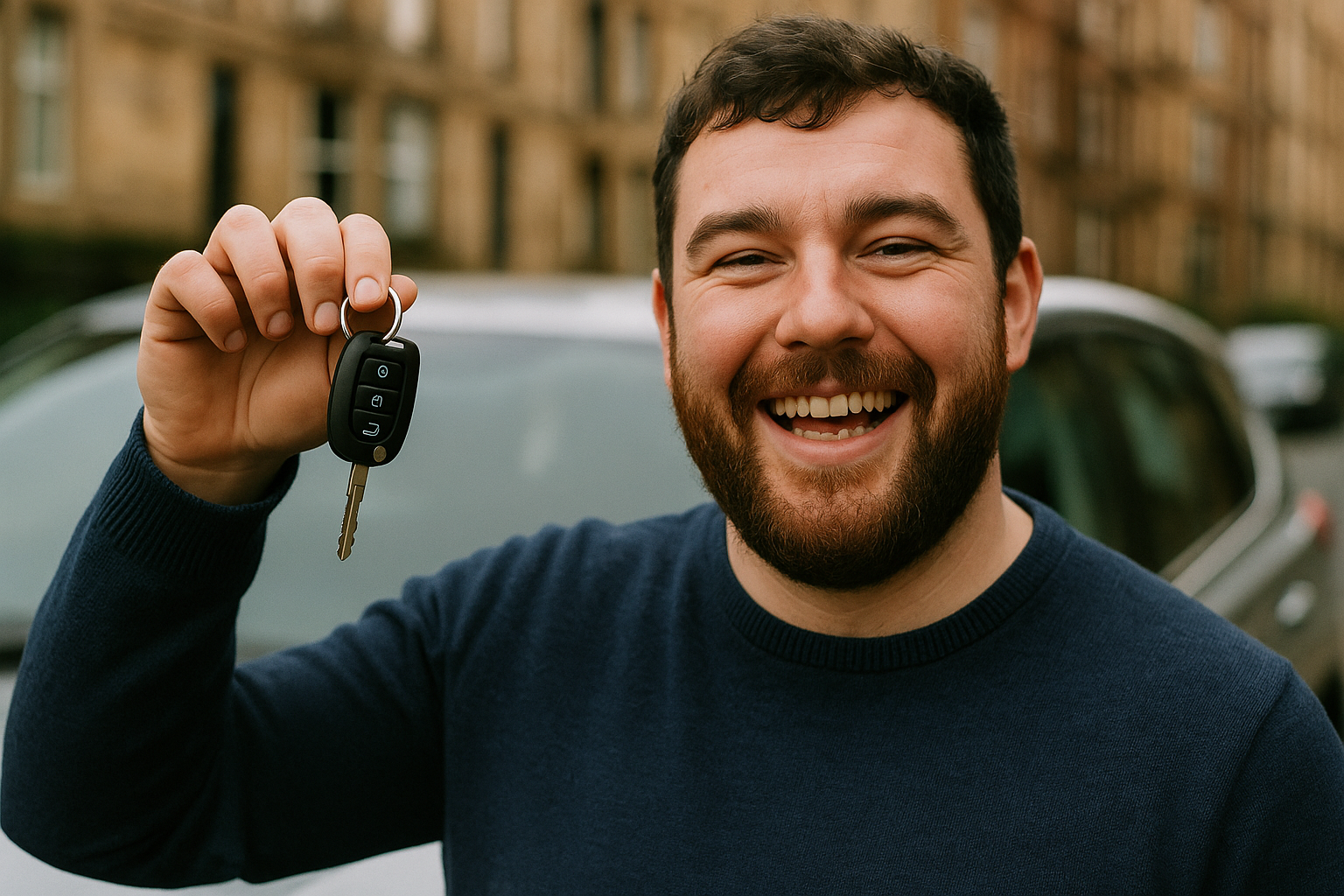 Happy customer holding car keys